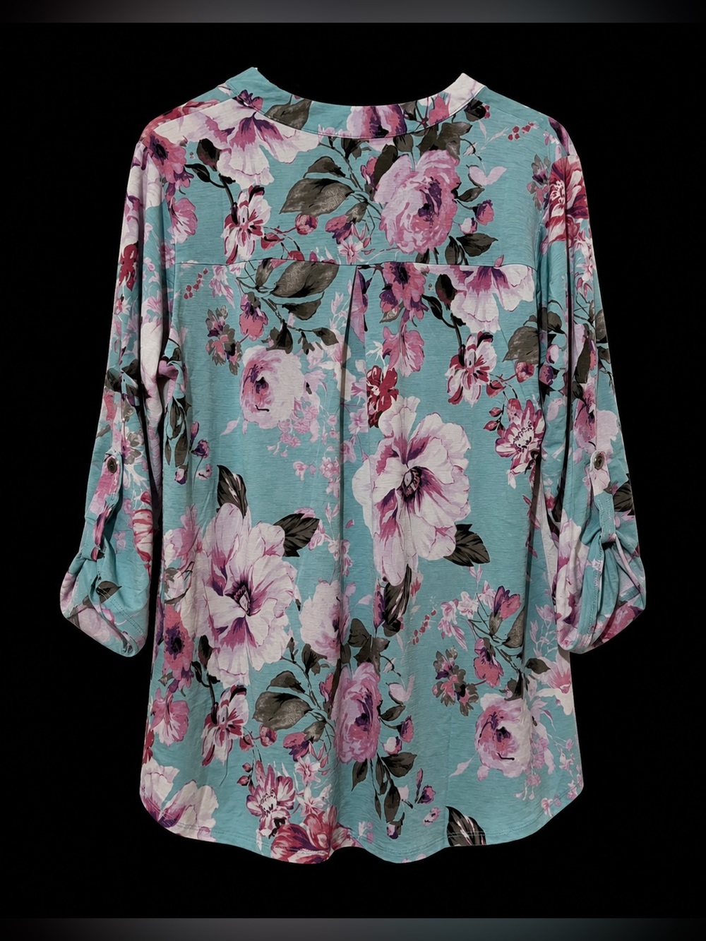 🆕 Mint Floral Split Neck Roll Tab Blouse Plus Size XL 2X 3X NWT - Picture 3 of 3